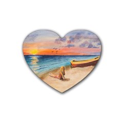 Alone On Sunset Beach Drink Coasters (heart) by TonyaButcher