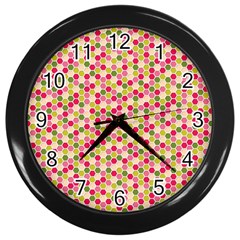 Pink Green Beehive Pattern Wall Clock (black) by Zandiepants