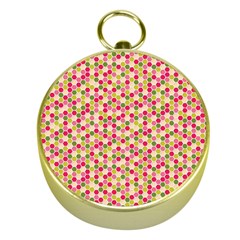 Pink Green Beehive Pattern Gold Compass by Zandiepants