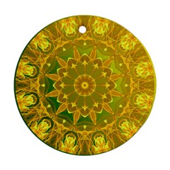 Yellow Green Abstract Wheel Of Fire Round Ornament (two Sides) by DianeClancy