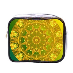 Yellow Green Abstract Wheel Of Fire Mini Travel Toiletry Bag (one Side) by DianeClancy