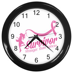 Survivor Stronger Than Cancer Pink Ribbon Wall Clock (black) by breastcancerstuff