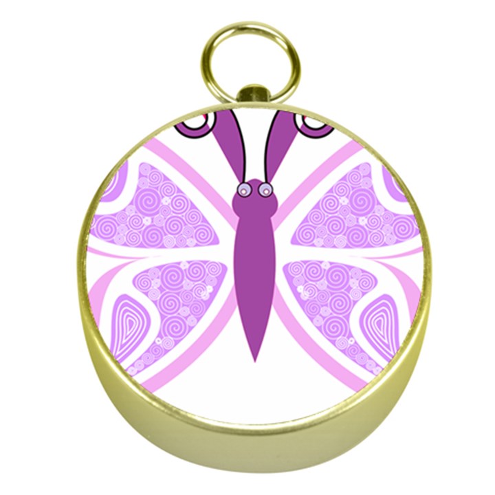 Whimsical Awareness Butterfly Gold Compass