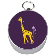 Purple Roller Skating Cute Cartoon Giraffe Silver Compass by CreaturesStore