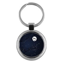 Night Birds And Full Moon Key Chain (round) by dflcprints