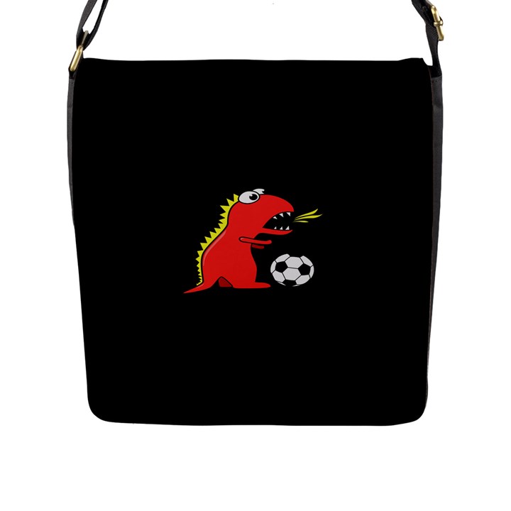 Black Cartoon Dinosaur Soccer Flap Closure Messenger Bag (Large)