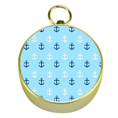 Anchors In Blue And White Gold Compass by StuffOrSomething