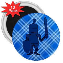 Blue Knight On Plaid 3  Button Magnet (10 Pack) by StuffOrSomething