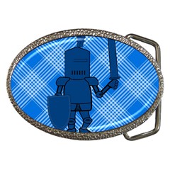 Blue Knight On Plaid Belt Buckle (oval) by StuffOrSomething