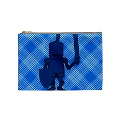 Blue Knight On Plaid Cosmetic Bag (medium) by StuffOrSomething