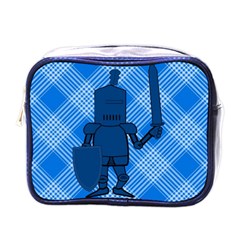 Blue Knight On Plaid Mini Travel Toiletry Bag (one Side) by StuffOrSomething