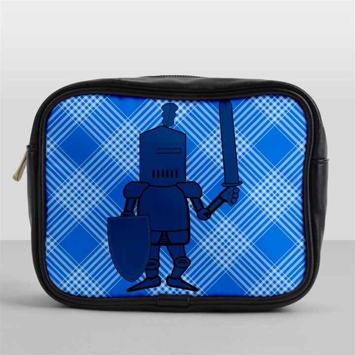 Blue Knight On Plaid Mini Travel Toiletry Bag (One Side)