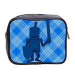 Blue Knight On Plaid Mini Travel Toiletry Bag (Two Sides) Back