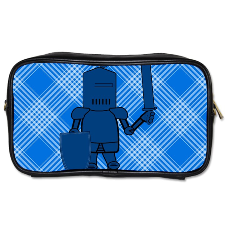 Blue Knight On Plaid Travel Toiletry Bag (Two Sides)