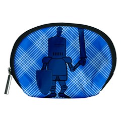 Blue Knight On Plaid Accessory Pouch (medium) by StuffOrSomething