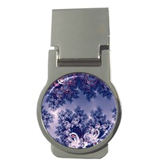 Pink And Blue Morning Frost Fractal Money Clip (round) by Artist4God