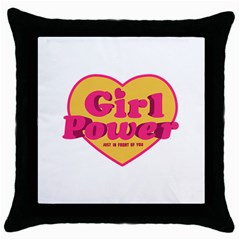 Girl Power Heart Shaped Typographic Design Quote Black Throw Pillow Case by dflcprints