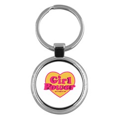 Girl Power Heart Shaped Typographic Design Quote Key Chain (round) by dflcprints