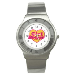 Girl Power Heart Shaped Typographic Design Quote Stainless Steel Watch (slim) by dflcprints