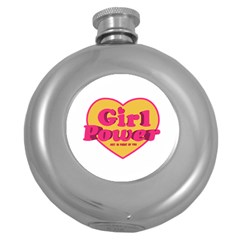 Girl Power Heart Shaped Typographic Design Quote Hip Flask (round) by dflcprints