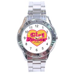 Girl Power Heart Shaped Typographic Design Quote Stainless Steel Watch by dflcprints