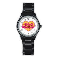 Girl Power Heart Shaped Typographic Design Quote Sport Metal Watch (black) by dflcprints