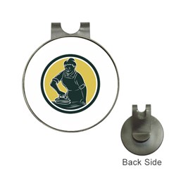 African American Woman Ironing Clothes Woodcut Hat Clip With Golf Ball Marker by retrovectors