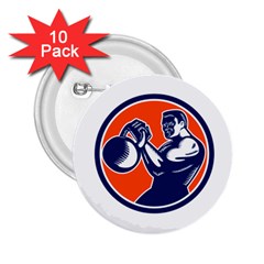 Bodybuilder Lifting Kettlebell Woodcut 2 25  Button (10 Pack) by retrovectors