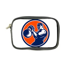 Bodybuilder Lifting Kettlebell Woodcut Coin Purse by retrovectors