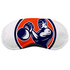 Bodybuilder Lifting Kettlebell Woodcut Sleeping Mask by retrovectors