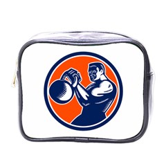 Bodybuilder Lifting Kettlebell Woodcut Mini Travel Toiletry Bag (one Side) by retrovectors