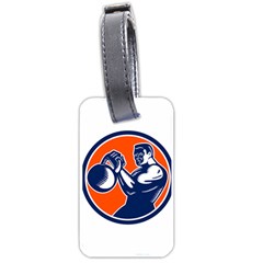 Bodybuilder Lifting Kettlebell Woodcut Luggage Tag (one Side) by retrovectors