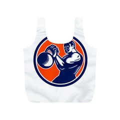 Bodybuilder Lifting Kettlebell Woodcut Reusable Bag (s) by retrovectors