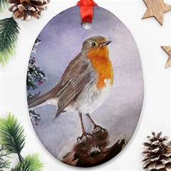 Robin On Log Oval Ornament by ArtByThree