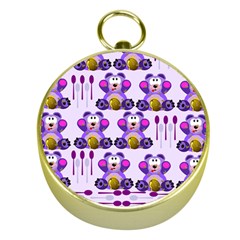 Fms Honey Bear With Spoons Gold Compass by FunWithFibro