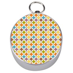 Colorful Rhombus Pattern Silver Compass by LalyLauraFLM