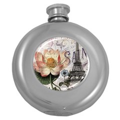 Vintage Paris Eiffel Tower Floral Hip Flask (round) by chicelegantboutique