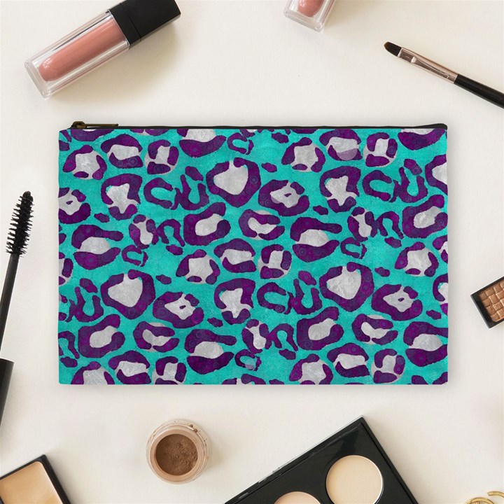 Turquoise Cheetah Cosmetic Bag (Large)