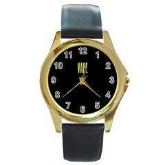 Vape Life Yellow  Round Leather Watch (gold Rim)  by OCDesignss