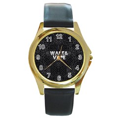 Wake&vape Leopard  Round Leather Watch (gold Rim)  by OCDesignss