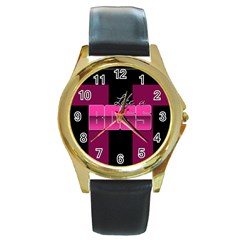 Like A Boss Shiny Pink Round Leather Watch (gold Rim)  by OCDesignss