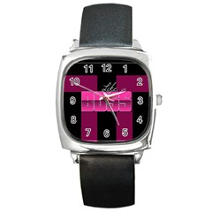 Like A Boss Shiny Pink Square Leather Watch by OCDesignss