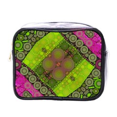 Florescent Pink Green  Mini Travel Toiletry Bag (one Side) by OCDesignss