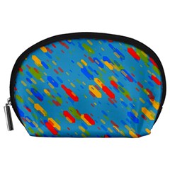 Colorful Shapes On A Blue Background Accessory Pouch (large) by LalyLauraFLM