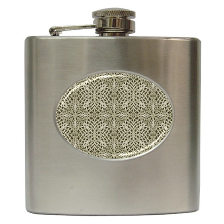 Silver Intricate Arabesque Pattern Hip Flask