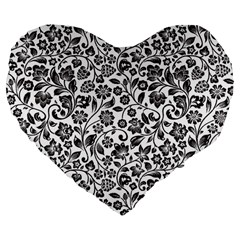 Elegant Glittery Floral 19  Premium Heart Shape Cushion by StuffOrSomething