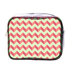 Mint Pink Modern Retro Chevron Patchwork Pattern Mini Travel Toiletry Bag (one Side) by GardenOfOphir