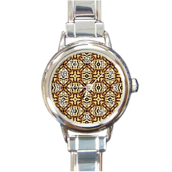 Faux Animal Print Pattern Round Italian Charm Watch