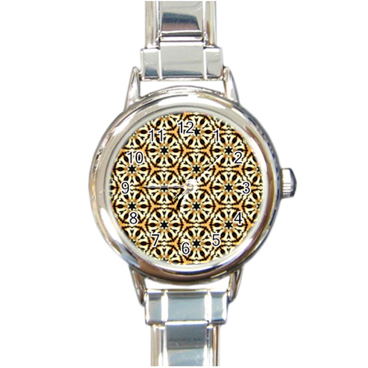 Faux Animal Print Pattern Round Italian Charm Watch