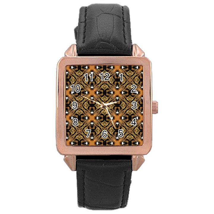 Faux Animal Print Pattern Rose Gold Leather Watch 